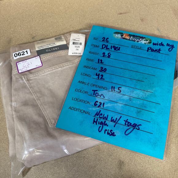 DL1961 Wide Leg Hepburn Jeans High Rise SZ 26 Women's Moonstone Tan NEW Comfort - Picture 16 of 16